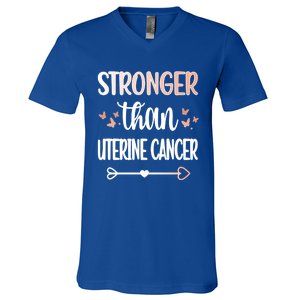 Uterine Cancer Warrior Peach Ribbon Endometrial Cancer Gift V-Neck T-Shirt