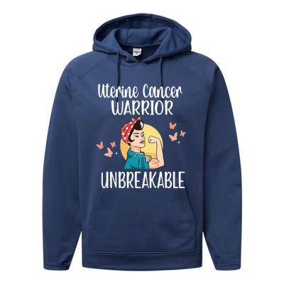 Uterine Cancer Warrior Unbreakable Endometrial Cancer Gift Performance Fleece Hoodie