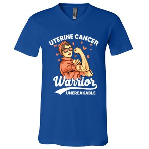 Uterine Cancer Warrior Unbreakable Uterine Cancer Awareness Cool Gift V-Neck T-Shirt