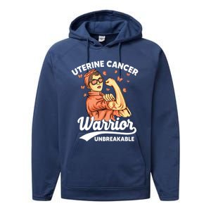 Uterine Cancer Warrior Unbreakable Uterine Cancer Awareness Cool Gift Performance Fleece Hoodie