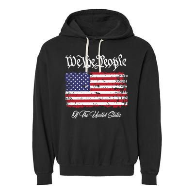 US Constitution We The People With Distressed Flag Garment-Dyed Fleece Hoodie