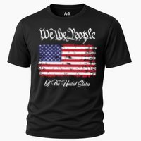 US Constitution We The People With Distressed Flag Cooling Performance Crew T-Shirt