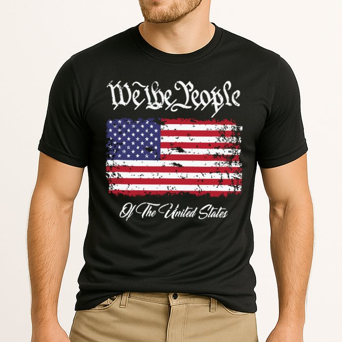 US Constitution We The People With Distressed Flag Cooling Performance Crew T-Shirt