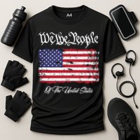 US Constitution We The People With Distressed Flag Cooling Performance Crew T-Shirt
