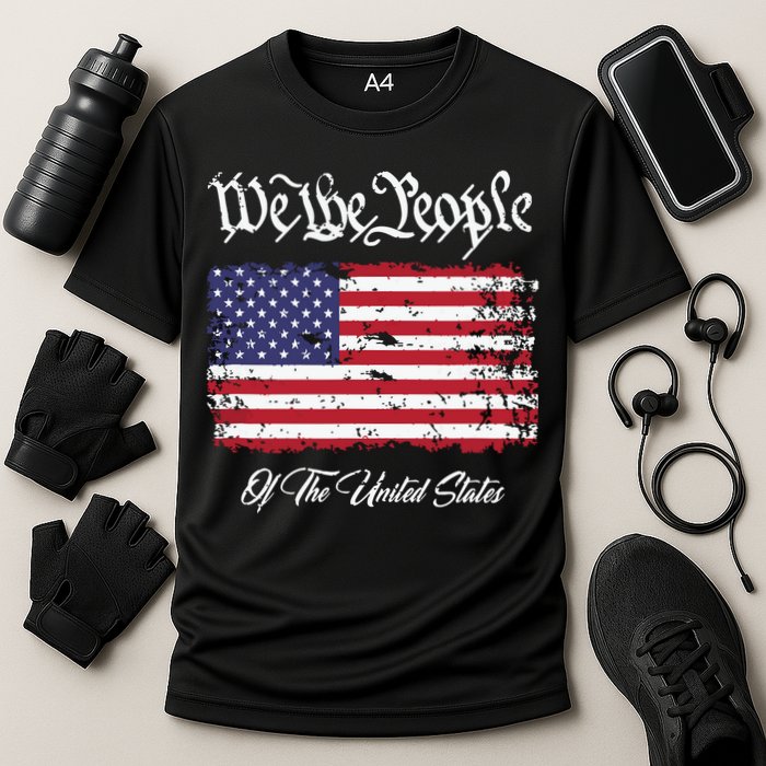 US Constitution We The People With Distressed Flag Cooling Performance Crew T-Shirt