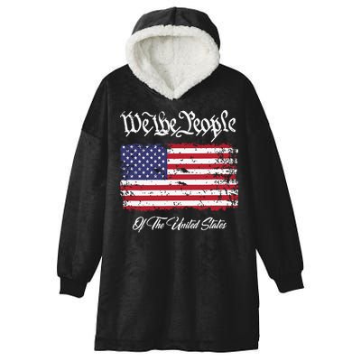 US Constitution We The People With Distressed Flag Hooded Wearable Blanket