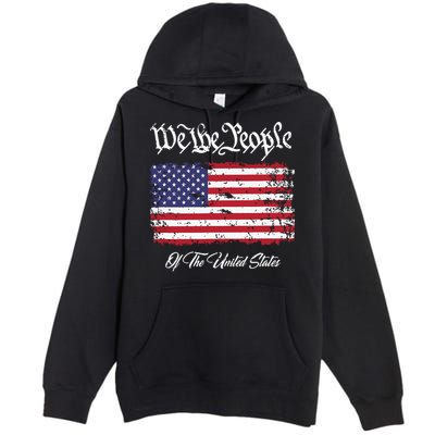 US Constitution We The People With Distressed Flag Premium Pullover Hoodie