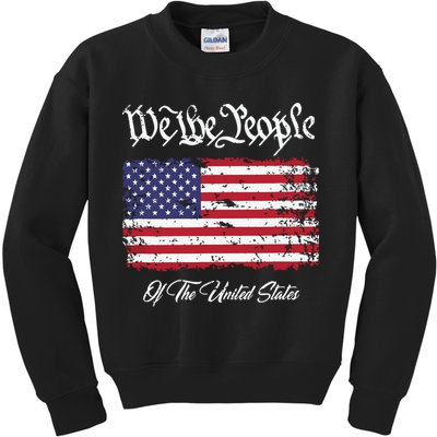 US Constitution We The People With Distressed Flag Kids Sweatshirt