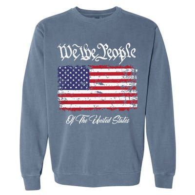 US Constitution We The People With Distressed Flag Garment-Dyed Sweatshirt