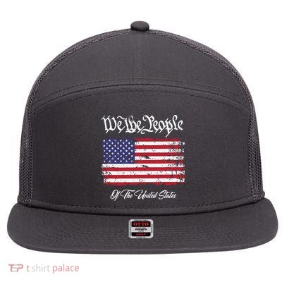 US Constitution We The People With Distressed Flag 7 Panel Mesh Trucker Snapback Hat