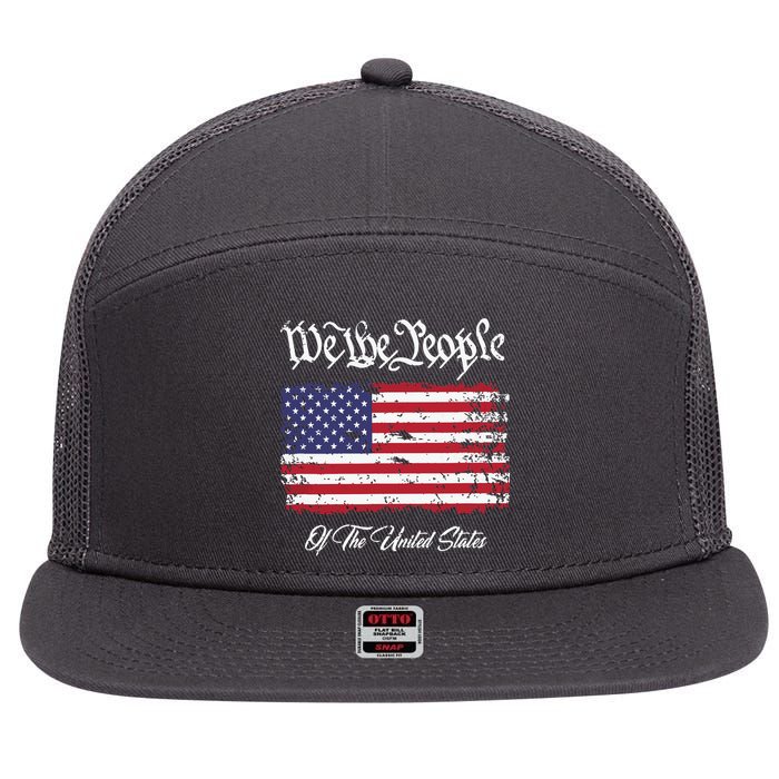 US Constitution We The People With Distressed Flag 7 Panel Mesh Trucker Snapback Hat