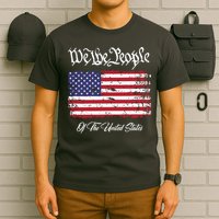 US Constitution We The People With Distressed Flag T-Shirt