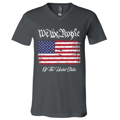 US Constitution We The People With Distressed Flag V-Neck T-Shirt