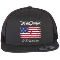 US Constitution We The People With Distressed Flag Flat Bill Trucker Hat