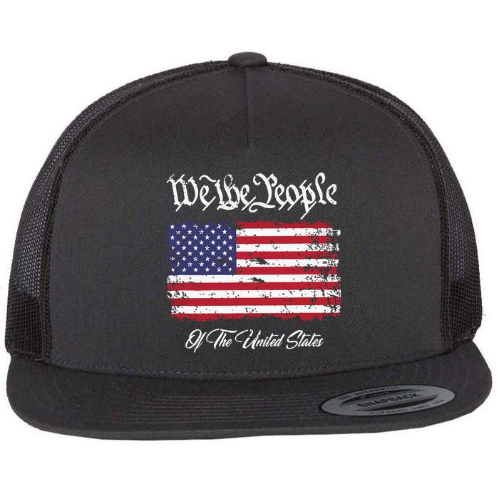 US Constitution We The People With Distressed Flag Flat Bill Trucker Hat