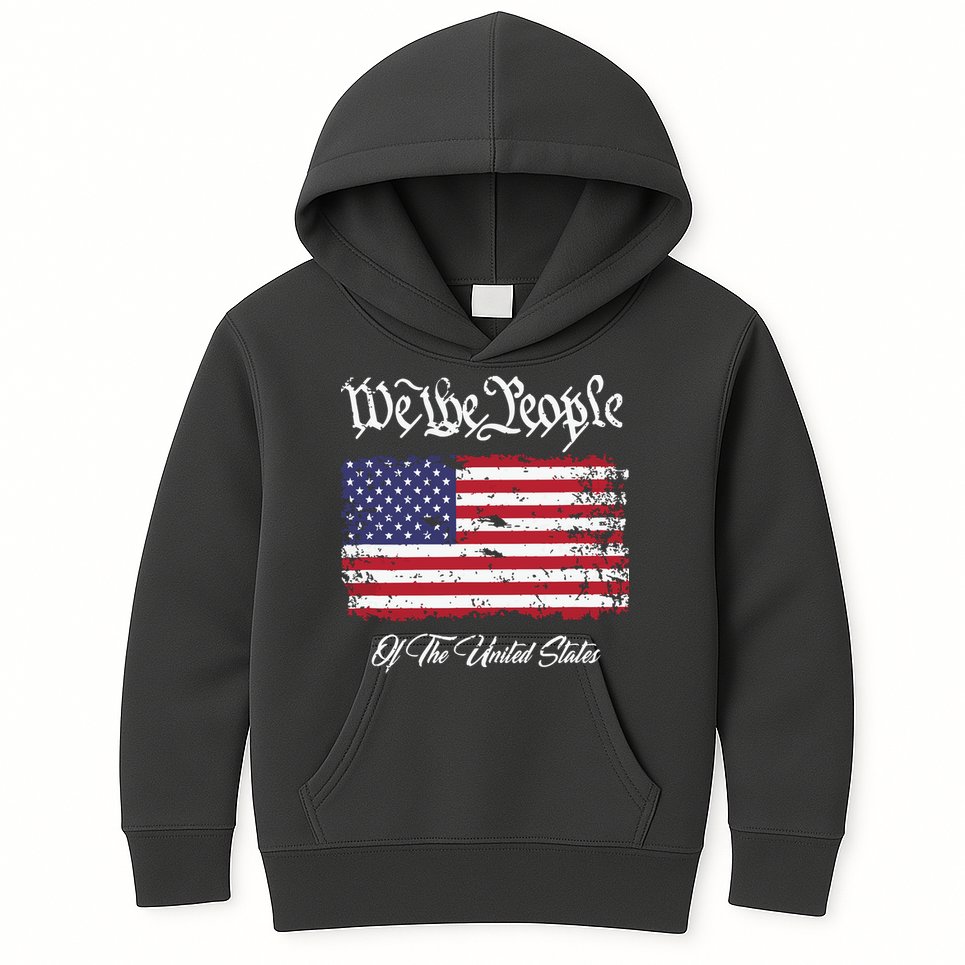 US Constitution We The People With Distressed Flag Kids Hoodie
