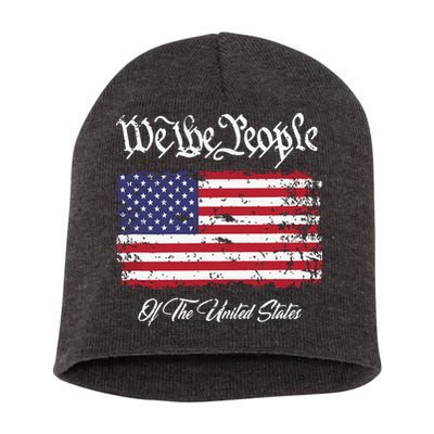 US Constitution We The People With Distressed Flag Short Acrylic Beanie