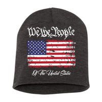 US Constitution We The People With Distressed Flag Short Acrylic Beanie