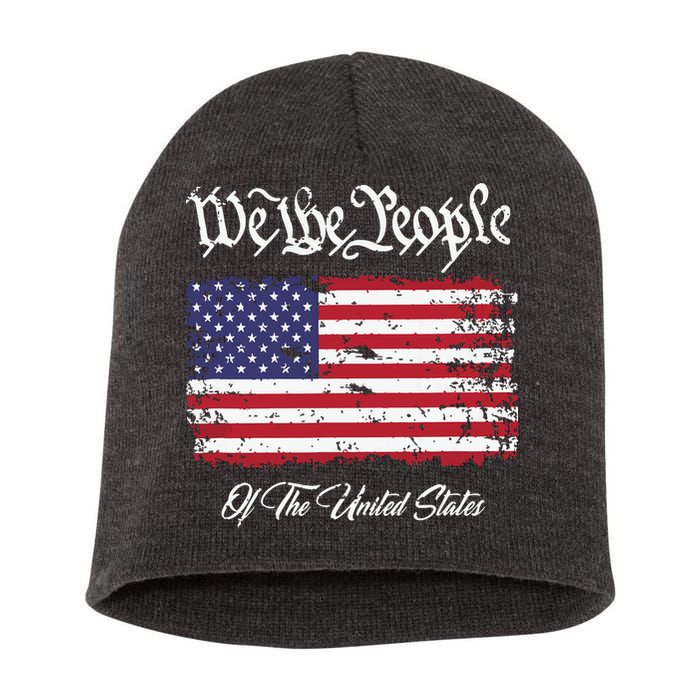 US Constitution We The People With Distressed Flag Short Acrylic Beanie