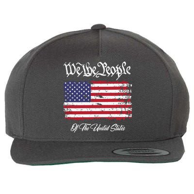 US Constitution We The People With Distressed Flag Wool Snapback Cap