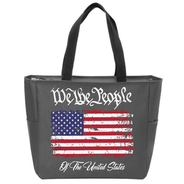 US Constitution We The People With Distressed Flag Zip Tote Bag