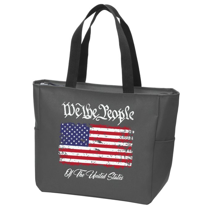 US Constitution We The People With Distressed Flag Zip Tote Bag