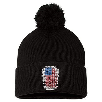US Constitution We The People With Vintage Flag Pom Pom 12in Knit Beanie