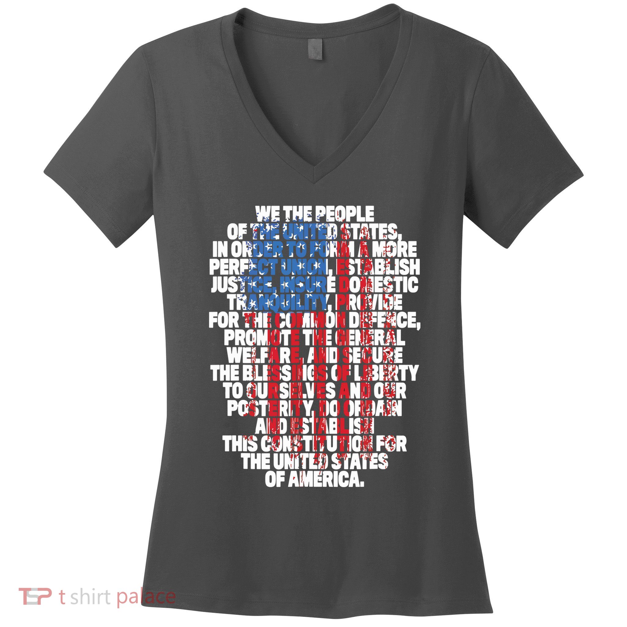 US Constitution We The People With Vintage Flag Women's V-Neck T-Shirt