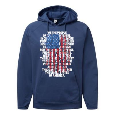 US Constitution We The People With Vintage Flag Performance Fleece Hoodie