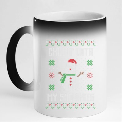 Ugly Christmas Xmas Snow Chillin With My Snowmies Great Gift 11oz Black Color Changing Mug