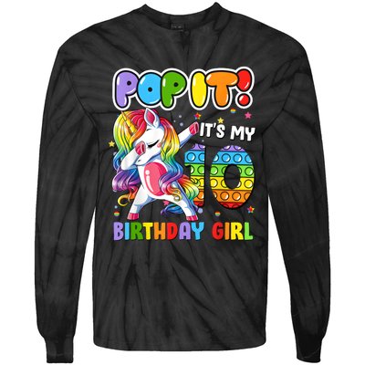 Unicorn Dabbing 10 Years Old 10th Birthday Pop It Fidget Girl Tie-Dye Long Sleeve Shirt