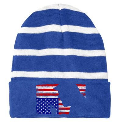 Upside Down American Flag President Donald Trump Gift Striped Beanie with Solid Band