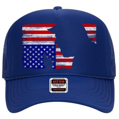 Upside Down American Flag President Donald Trump Gift High Crown Mesh Back Trucker Hat