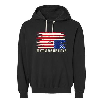 Upside Down American Flag Distress IM Voting For The Outlaw Garment-Dyed Fleece Hoodie