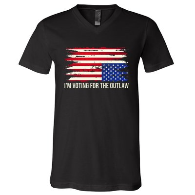 Upside Down American Flag Distress IM Voting For The Outlaw V-Neck T-Shirt