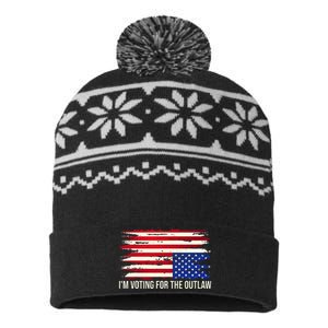 Upside Down American Flag Distress IM Voting For The Outlaw USA-Made Snowflake Beanie