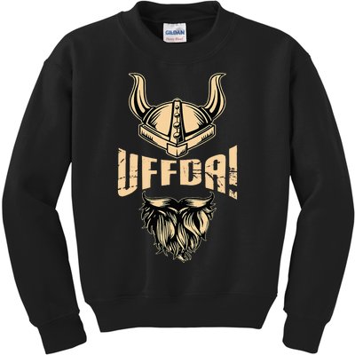 Uff Da American Norwegian Quote Roots Viking Helmet Beard Kids Sweatshirt