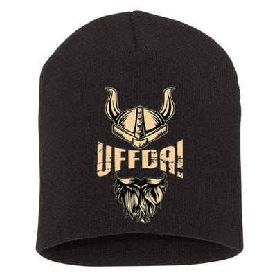 Uff Da American Norwegian Quote Roots Viking Helmet Beard Short Acrylic Beanie