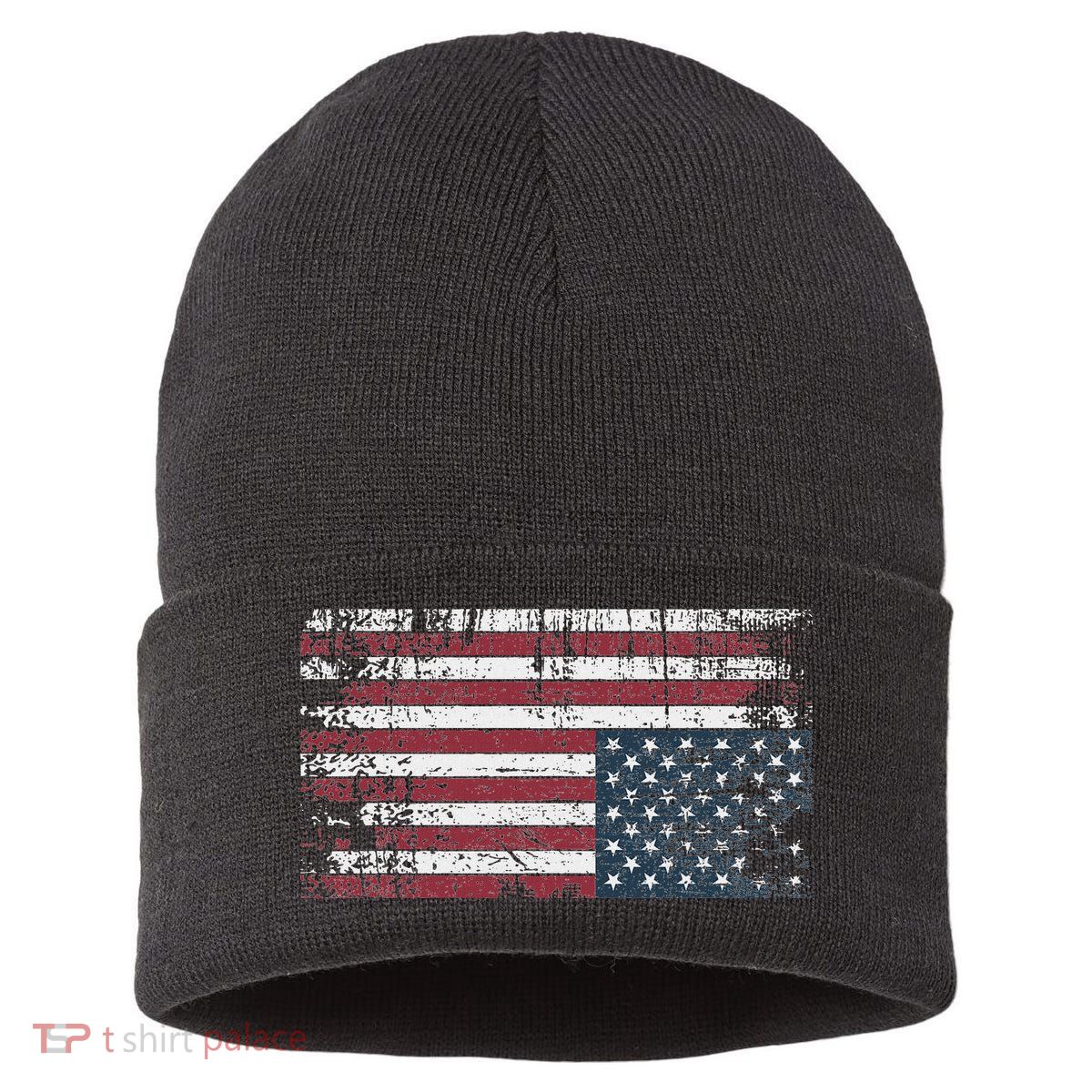 Upside Down American Flag Vintage Upside Down Usa Flag Sustainable Knit Beanie