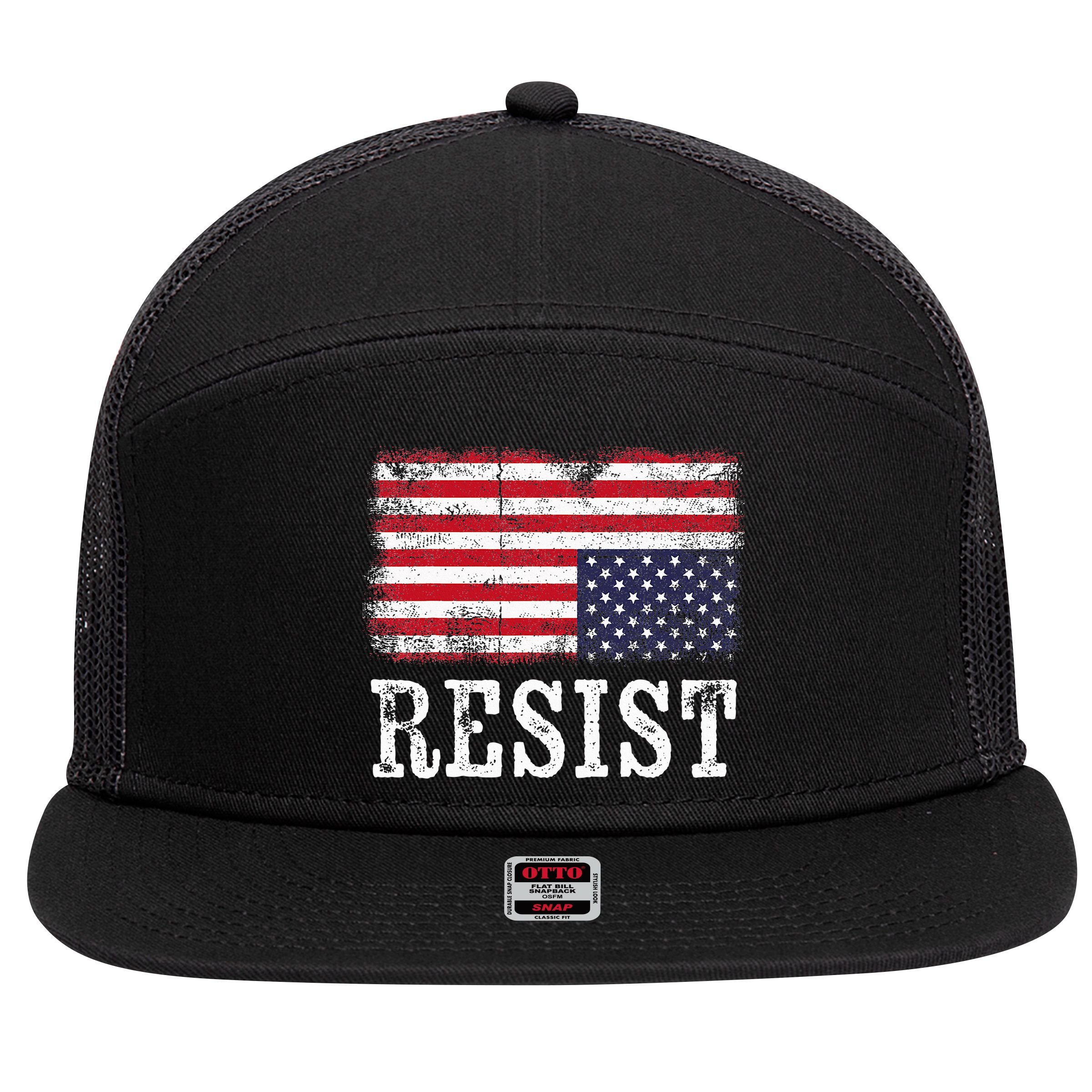 Upside Down American Flag Resist Distress United States Usa 7 Panel Mesh Trucker Snapback Hat