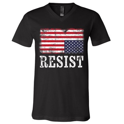 Upside Down American Flag Resist Distress United States Usa V-Neck T-Shirt