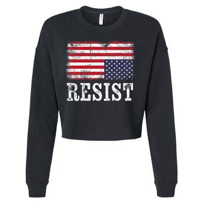 Upside Down American Flag Resist Distress United States Usa Cropped Pullover Crew