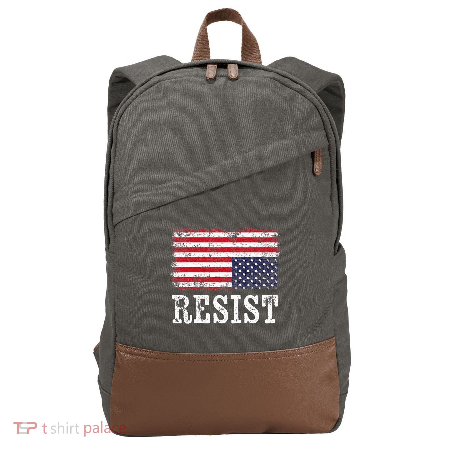 Upside Down American Flag Resist Distress United States Usa Cotton Canvas Backpack