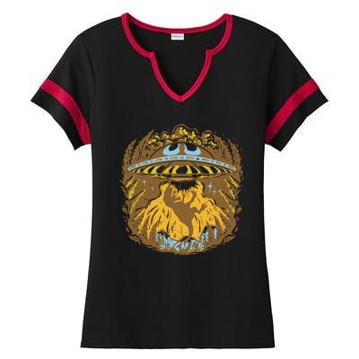 UFO Dinosaur Abduction Ladies Halftime Notch Neck Tee