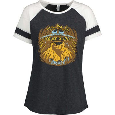 UFO Dinosaur Abduction Enza Ladies Jersey Colorblock Tee