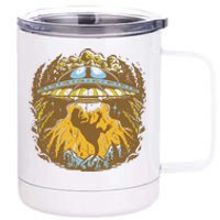 UFO Dinosaur Abduction 12 oz Stainless Steel Tumbler Cup