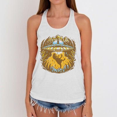 UFO Dinosaur Abduction Women's Knotted Racerback Tank