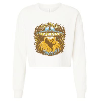 UFO Dinosaur Abduction Cropped Pullover Crew