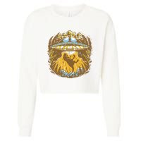UFO Dinosaur Abduction Cropped Pullover Crew