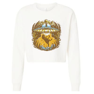 UFO Dinosaur Abduction Cropped Pullover Crew